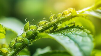 Aphid Infestation Overtaking A Lush Garden with Close Up Shots of the Tiny Green Pests Feeding on Plant Stems and Leaves
