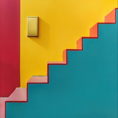 Fototapeta premium 色とりどりの階段が特徴的な空間でのアート的なデザインが引き立つ瞬間