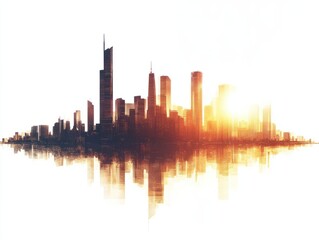 Obraz premium Modern city skyline silhouette. Bright light. White background.