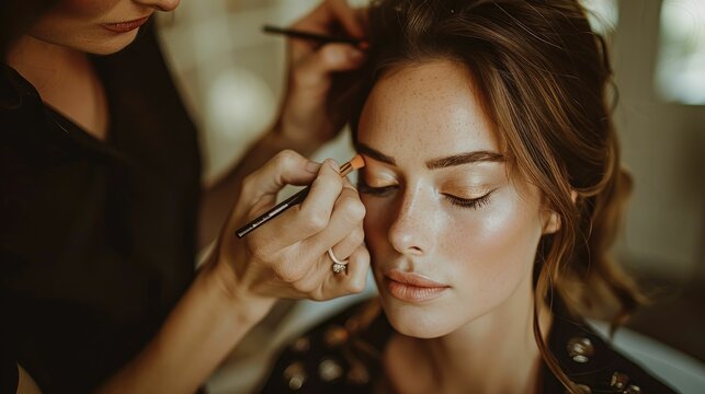 A woman receiving makeup application for a special event