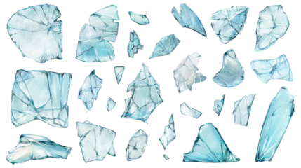A large collection of cracks in broken glass, isolated on white background