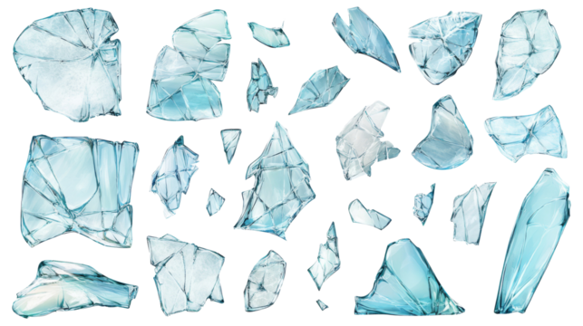 A large collection of cracks in broken glass, isolated on white background