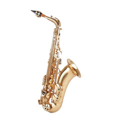 Fototapeta premium Golden saxophone isolated on white background