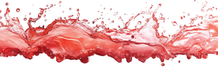 Vibrant and energetic splash of a red liquid similar to red berry jam, syrup, juice, or punch, isolated on white background