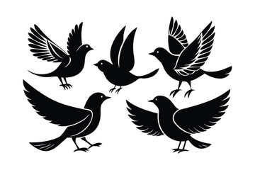 Set of Bird Silhouettes Vector Illustration - Minimalist Wildlife Icons for Nature, Ornithology, and Decorative Flight-Themed Art