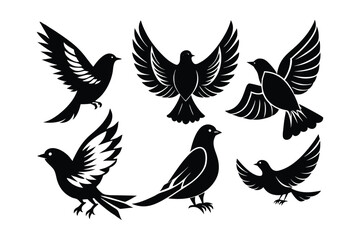 Set of Bird Silhouettes Vector Illustration - Minimalist Wildlife Icons for Nature, Ornithology, and Decorative Flight-Themed Art