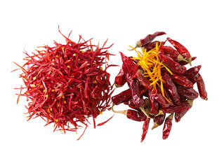 Naklejka premium red chili pepper and saffron, isolated on white background