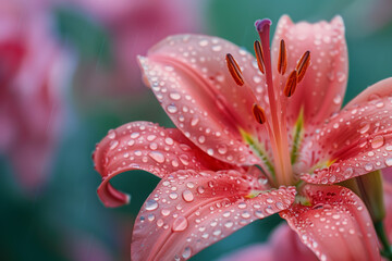 Beautiful lily with water drops.