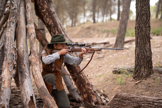 Photographs of a Spanish female hunter in her traditional uniform: Images should NOT be used for anti-hunting campaigns.