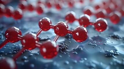 Abstract 3D Render of Red Spheres Connected with Bars