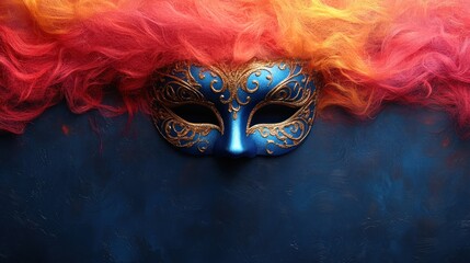 Obraz premium Glittery blue carnival mask with gold details and 