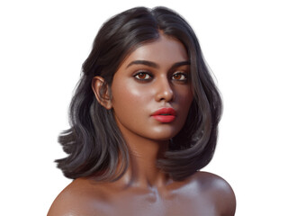 Naklejka premium Indian Woman with Vibrant Red Lips and Glowing Skin under Natural Light on Transparent Background