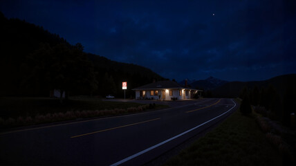 Roadside motel illuminated at night