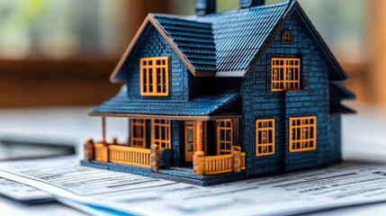 Blue house model on bills.