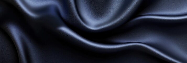Obraz premium 滑らかな黒のサテン生地が照明の下で美しく波打つ様子。柔らかい質感が際立つ瞬間。