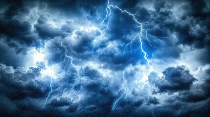 Lightning Strikes Amidst Heavy Rainfall and Dark Storm Clouds. Thunderstorm and Severe Weather Concept