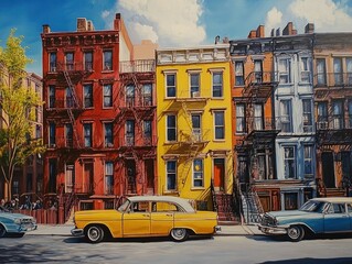 Fototapeta premium New york city art painting neighbourhood