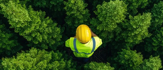 A forestry worker marks trees for selective harvesting, ensuring sustainable practices within a vast forest