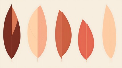 Five Abstract Leaves in Various Shades of Red and Orange
