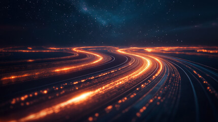 Futuristic Superhighway in Cosmic Space with Intertwining Paths, Glowing Wormholes, and Distant Galaxies, Representing Infinite Time and Coexisting Timelines