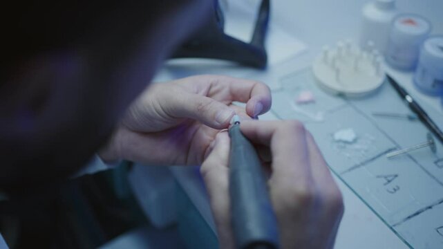 Dental technician polishing veneers