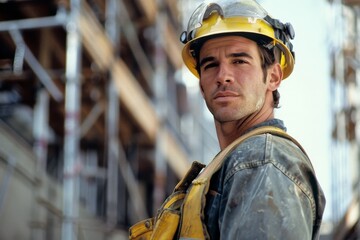 Fototapeta premium Hardworking Construction Worker on Job Site