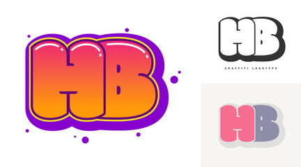 HB logo design for festival or party. Initial letter h and b in graffiti style. Creative modern lettering company name of font typography. Kids trendy logotype or identity.