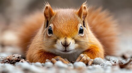 Obraz premium A red squirrel looks directly at the camera with a curious expression.