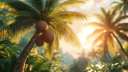 Fototapeta premium Coconut Palms in a Tropical Grove at Sunset