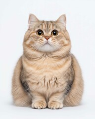 Obraz premium Scottish Fold, folded ears, round eyes, cute cat, cat portrait, Scottish breed, pet photography, cat lovers, unique ears, feline close-up, purebred cat, animal photography, plush fur, gentle cat, fami