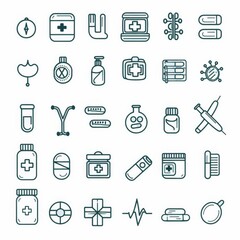 Medicine and Health symbols - minimal thin line web icon set. Outline icons collection. Simple vector illustration