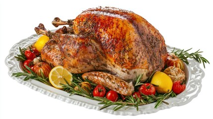 tomatoes, garlic, and lemon on white plate, cut out