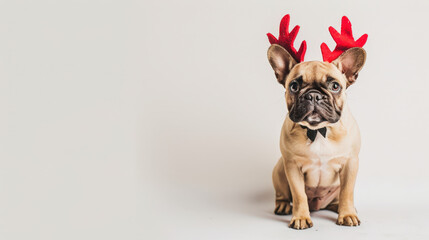 Fototapeta premium golden retriever with reindeer antlers