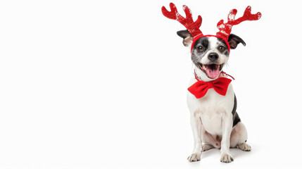 Fototapeta premium golden retriever with reindeer antlers