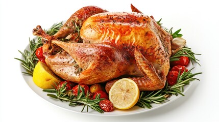 tomatoes, garlic, and lemon on white plate, cut out