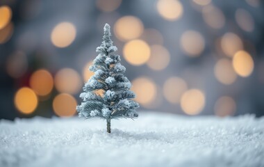 Obraz premium Elegant Frosted Christmas Tree with Soft Golden Glow