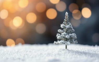 Obraz premium Small Frosted Christmas Tree on Snowy Background