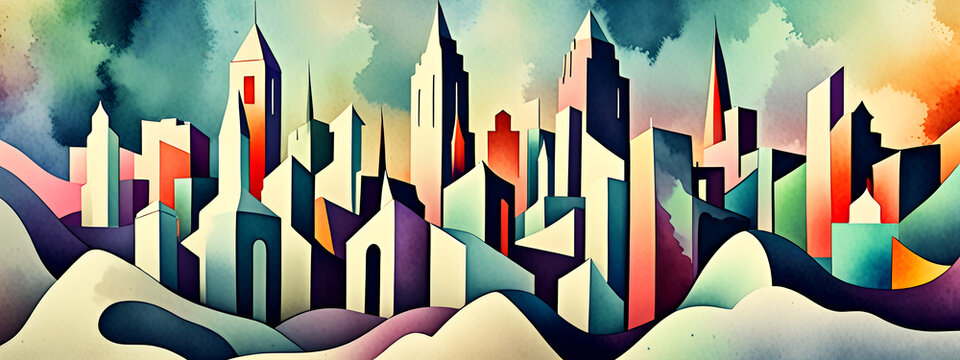 illustrazione sfondo con elementi architettonici a tema geometrico surreale