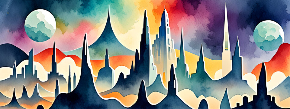 illustrazione sfondo con elementi architettonici a tema geometrico surreale