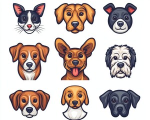 Fototapeta premium A vibrant grid of dog and cat emojis, showcasing various breeds with expressive faces and playful features.
