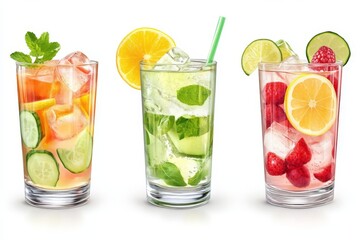Fototapeta premium Refreshing Summer Cocktails with Vibrant Fruits and Herbs