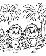 Obraz premium Two happy monkeys in a jungle