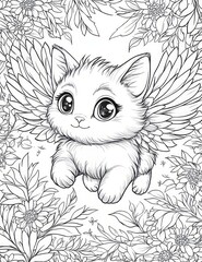 Cute kitty with wings, ready for coloring