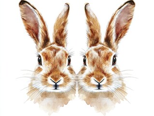 Obraz premium PNG Rabbit heads as line watercolour illustration animal mammal white background.
