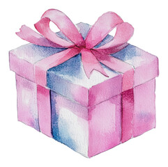 Obraz premium PNG Colorful watercolor gift box with a pink ribbon