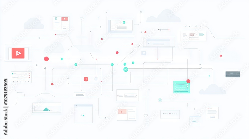 Poster abstract digital network concept with geometric shapes and circuit-like connections, representing da