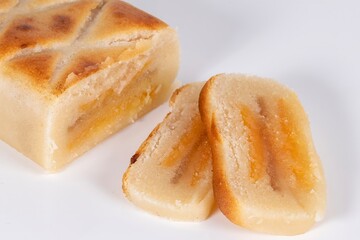 (Pan de Cadiz) Typical sweet from Andalusia, Spain. Baked dessert of marzipan dough filled with...