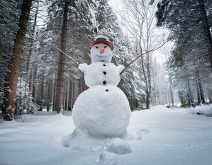 Mu&ntilde;eco de nieve en un bosque nevado.