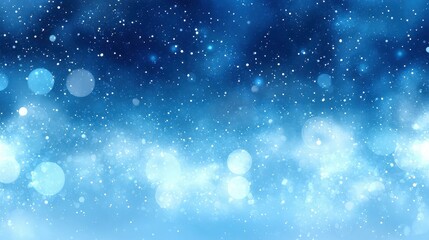 Soft snowflakes drift gently through the cold evening air, creating a peaceful winter atmosphere within a deep blue backdrop that enhances the tranquility