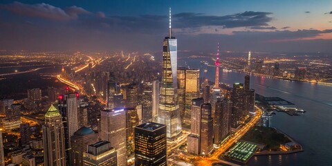Fototapeta premium city skyline at sunset